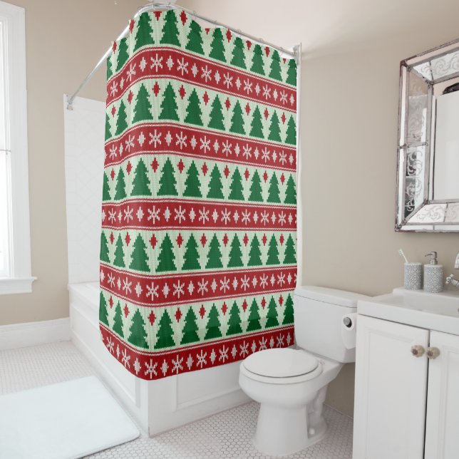 Rideaux De Douche Evergreens & Snowflakes Knit (En situation)