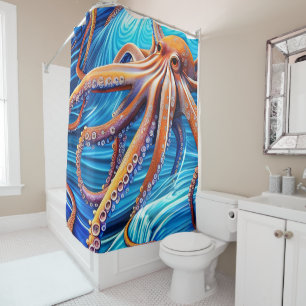Rideaux De Douche Expressionnisme majestueux Octopus Blue Ocean Wave