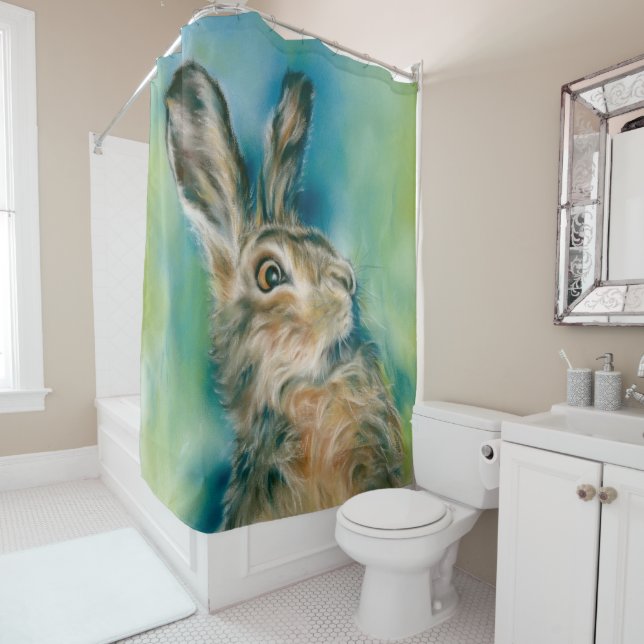 Rideaux De Douche Exubérance de lièvre sauvage Art pastel (En situation)