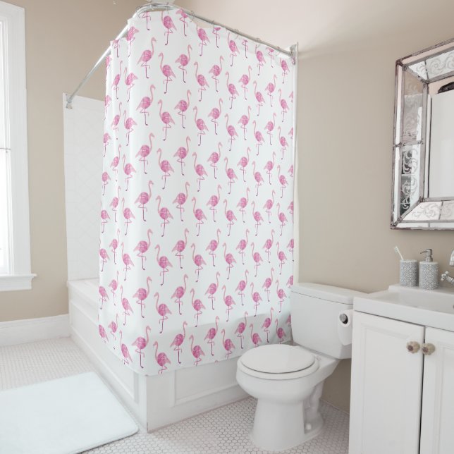 Rideaux De Douche Fabulous Flamant rose rose Motif d'aquarelle (En situation)