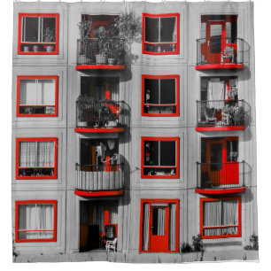 Rideaux De Douche Façade Rouge Zuidoost Balcon Bâtiment Photographie