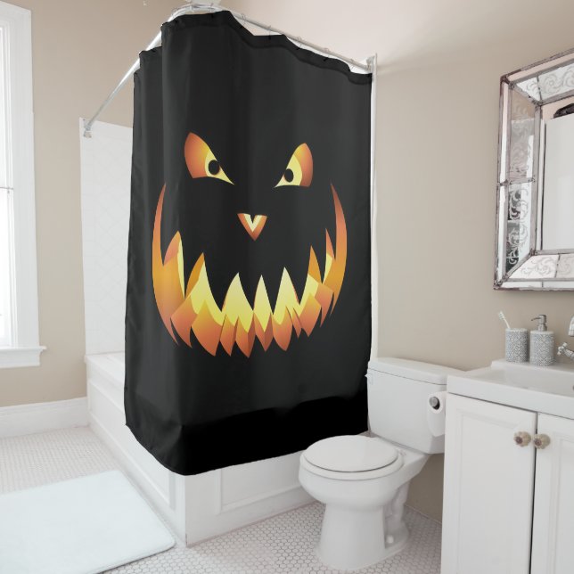 Rideaux De Douche Face 4 citrouille pour Halloween (En situation)