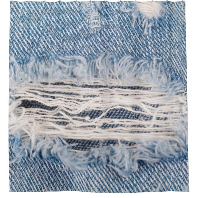 Rideaux De Douche Faded jeans bleus déchirés, Textures déchiré jeans (Devant)