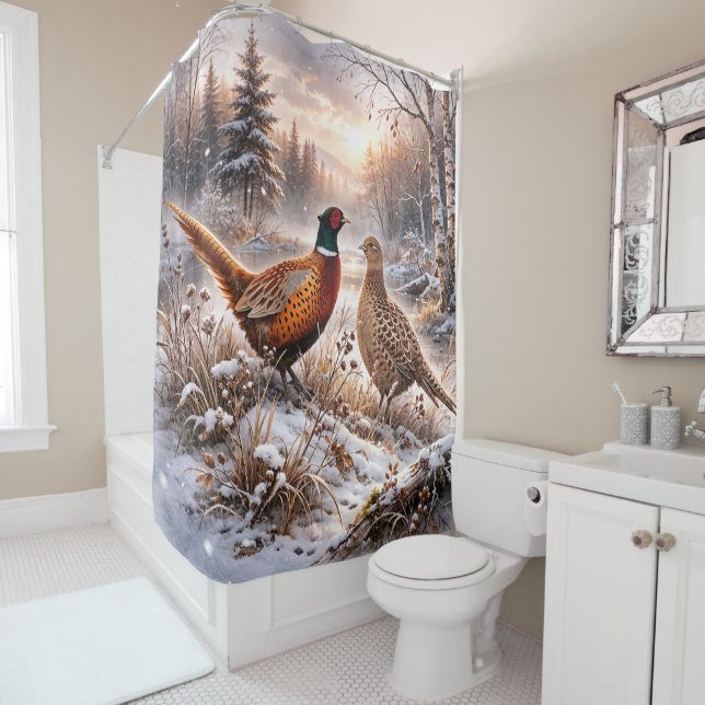 Rideaux De Douche Faisan  (En situation)