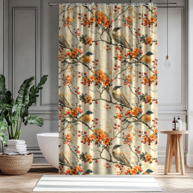 Rideaux De Douche Fall Birds Blooms Curtain Gift for Their Bathroom (Fall Birds & Blooms Curtain Gift for Their Bathroom)