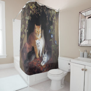 Rideaux De Douche Famille de chats et feuille d'ivoire par Henriette