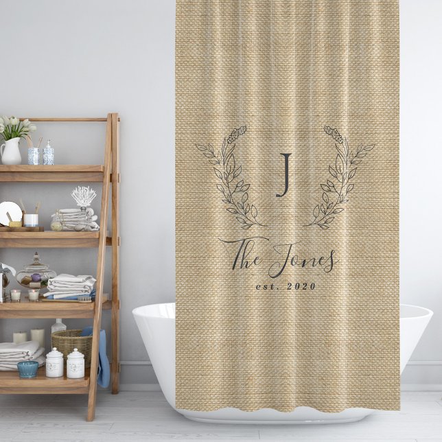 Rideaux De Douche Famille de ferme rustique monogrammé faux burlap (Créateur téléchargé)