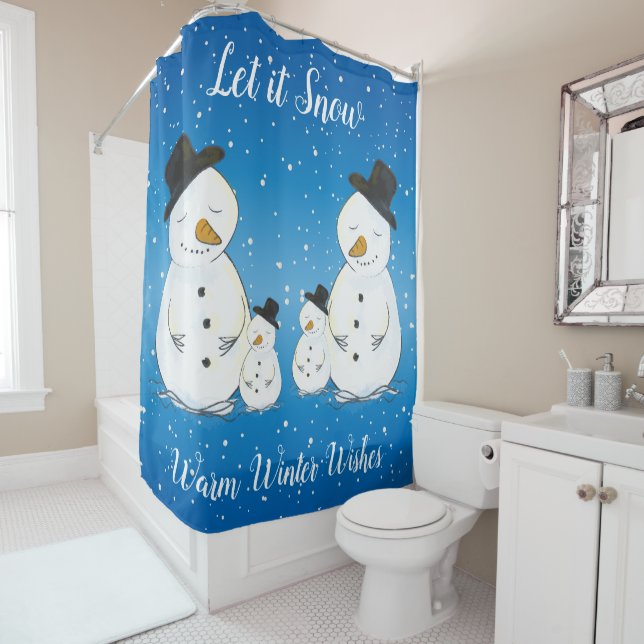 Rideaux De Douche Famille des Snowmen avec citation (En situation)