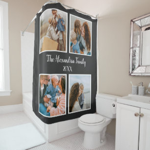 Rideaux De Douche Famille personnalisée 4 photo collage modèle