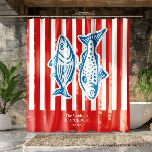 Rideaux De Douche Famille personnalisée Stripes de sardine rouge mar