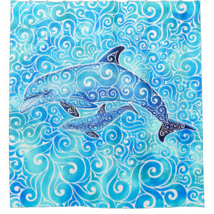 Rideaux De Douche Famille tourbillonnant de dauphins