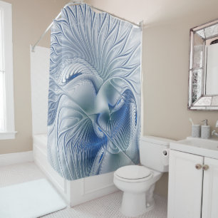 Rideaux De Douche Fantaisie dynamique Abstrait Tons bleus Art fracta