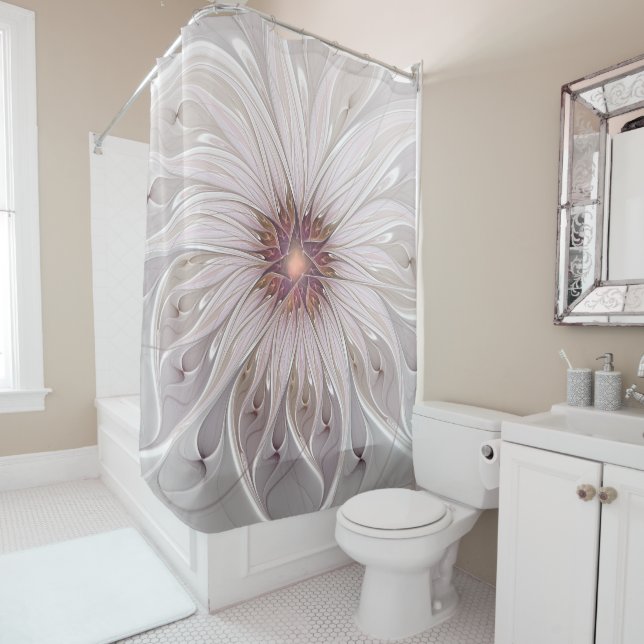 Rideaux De Douche Fantaisie florale, Fleur pastel moderne abstraite (En situation)