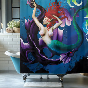 Rideaux De Douche Fantaisie Mystique Sirène Bleue Dragon d'Eau Viole