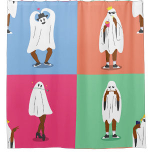 Rideaux De Douche fantôme africain halloween colorblock ghouls drôle