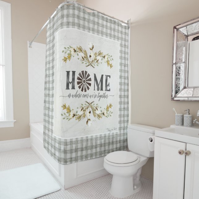 Rideaux De Douche Farmhouse Buffalo Check Accueil Coton Aquarelle Ar (En situation)