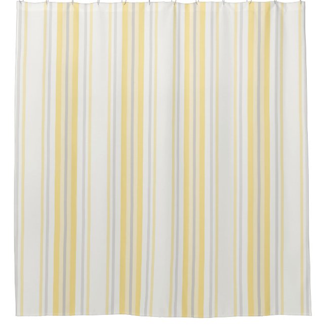 Rideaux De Douche Farmhouse Ticking Stripes, Lémon Jaune, Gris (Devant)