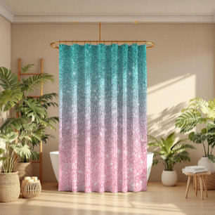 Rideaux De Douche Faux Parties scintillant Ombre turquoise et rose