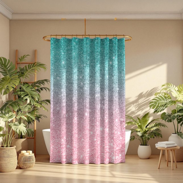 Rideaux De Douche Faux Parties scintillant Ombre turquoise et rose (Créateur téléchargé)