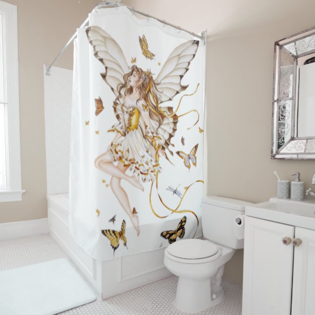 Rideaux De Douche fée avec des papillons (En situation)