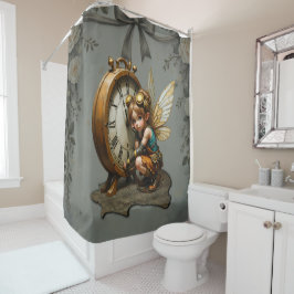 Rideaux De Douche Fée Steampunk avec ailes d'or et horloge antique