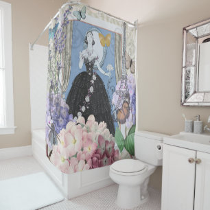Rideaux De Douche Femme élégante bleue Robe florale fantaisie