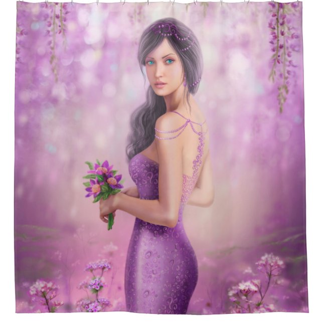 Rideaux De Douche Femme Imaginaire de printemps.Fleur violette. Ride (Devant)