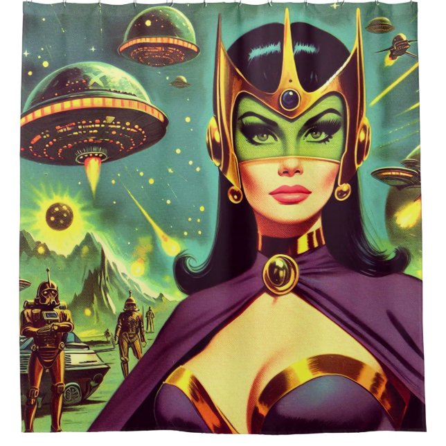Rideaux De Douche Femme rétro Sci-Fi (Devant)