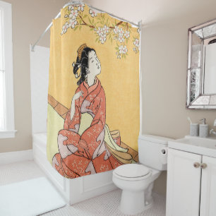Rideaux De Douche Femme sous les fleurs de cerisier
