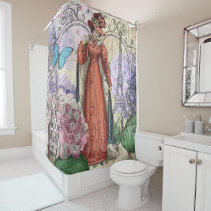 Rideaux De Douche Femme victorienne à la mode rouge colorée
