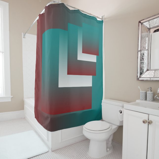 Rideaux De Douche Fenêtres en blanc bordeaux turquoise (En situation)