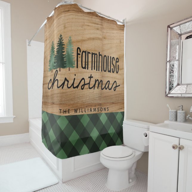 Rideaux De Douche Ferme Noël Pays Plaid Nom de famille Bois (En situation)