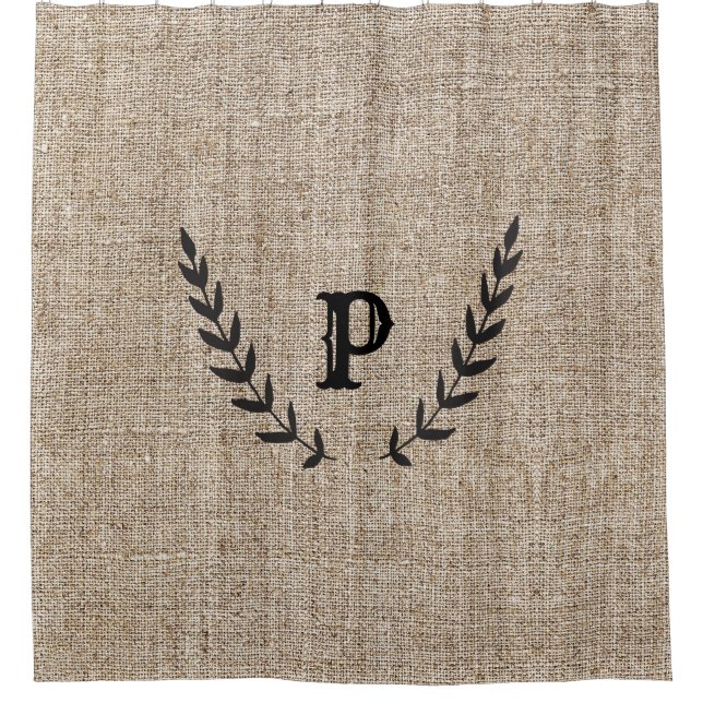 Rideaux De Douche Ferme rustique Burlap & Black Botanical Laurel (Devant)
