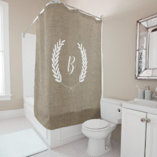 Rideaux De Douche Ferme Rustique Fausse Toile de Jute Lauriers Écrit