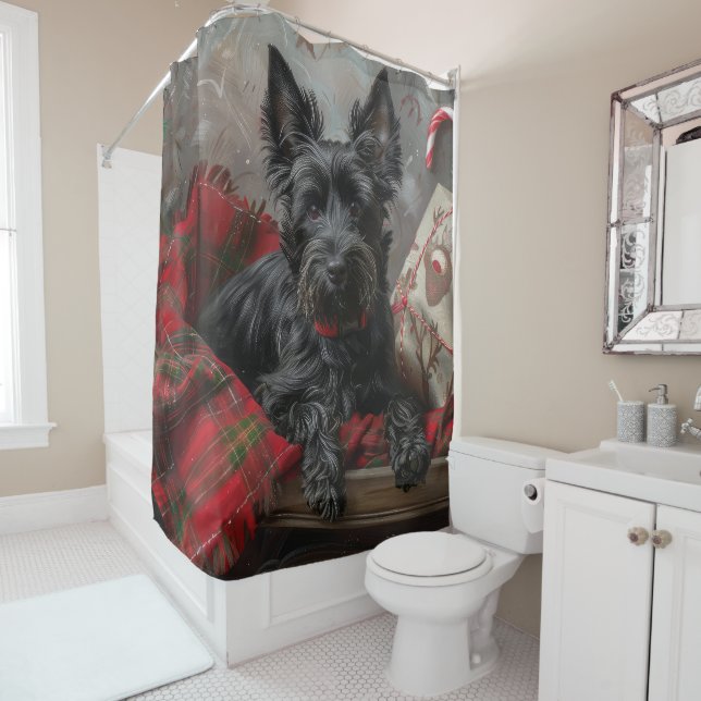 Rideaux De Douche Festif de Noël écossais Terrier Dog (En situation)