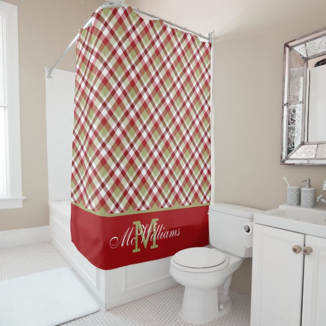 Rideaux De Douche Festif Noël Rouge Blanc Vert Vert Plaid (En situation)