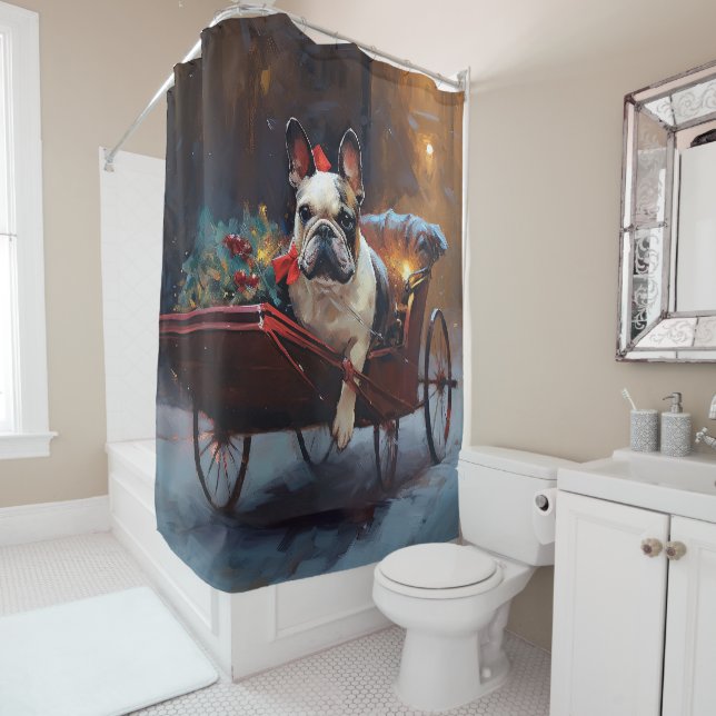 Rideaux De Douche Festin de Noël de Bulldog en France (En situation)