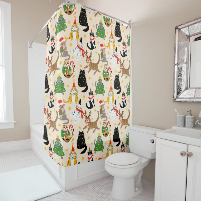 Rideaux De Douche Festive Chats Motif de Noël (En situation)