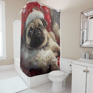 Rideaux De Douche Festive de Noël de chien carlin