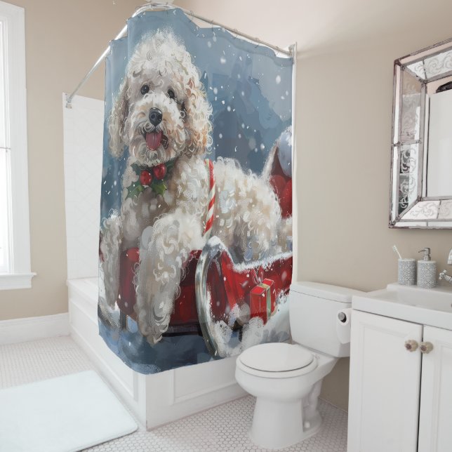 Rideaux De Douche Festive de Noël du chien de caniche (En situation)