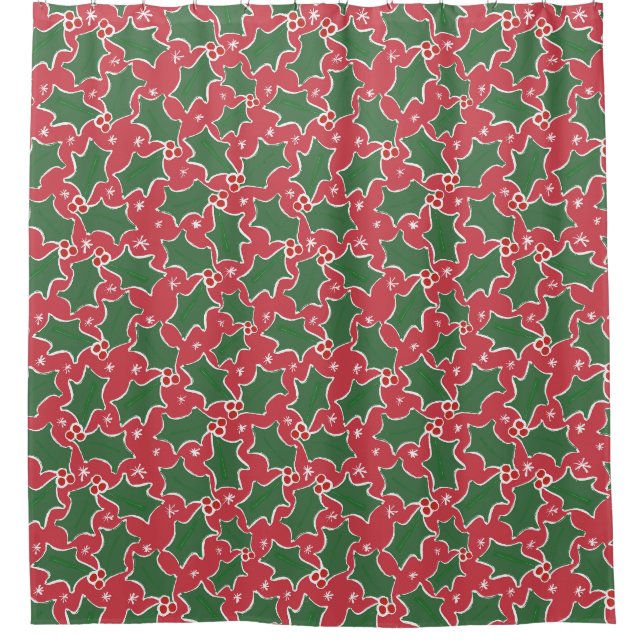 Rideaux De Douche Festive Red Christmas Holly (Devant)