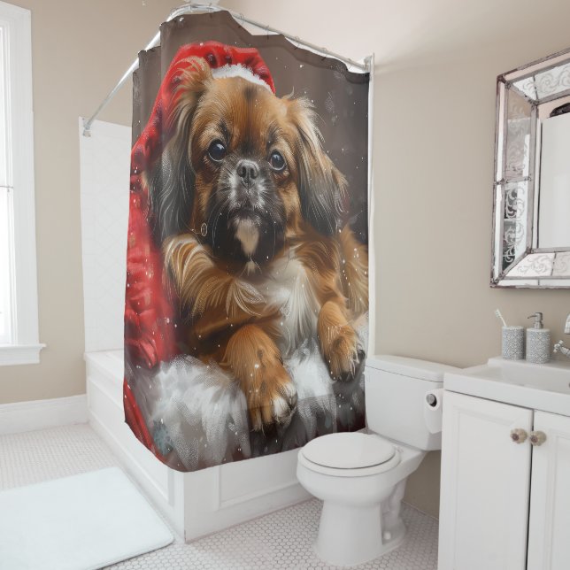 Rideaux De Douche Fête de Noël de Chien Espagnol Tibétain (En situation)