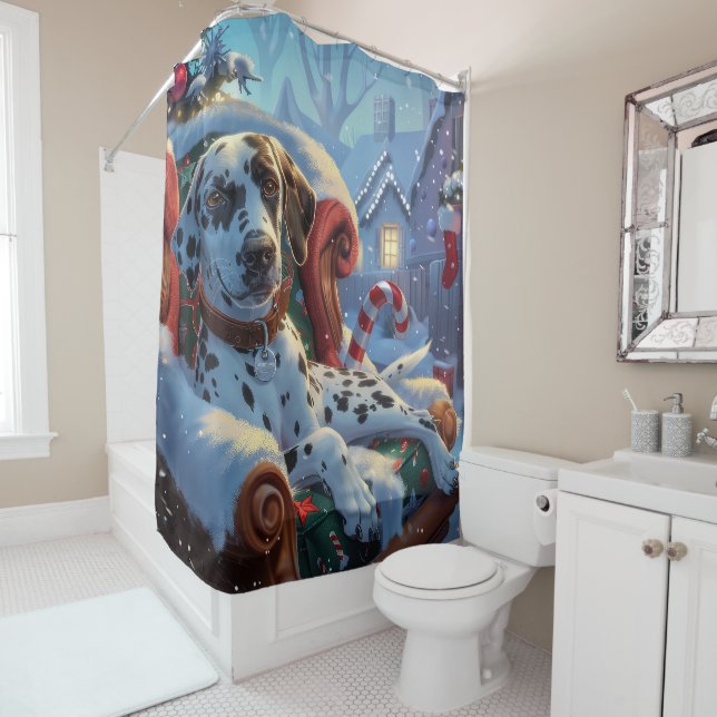 Rideaux De Douche Fête de Noël des Chiens de Dalmatie (En situation)