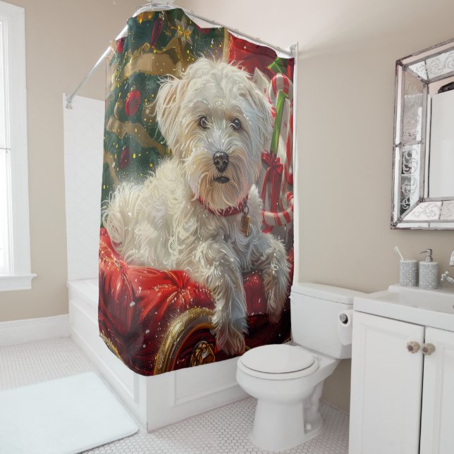Rideaux De Douche Fête de Noël des chiens maltais (En situation)