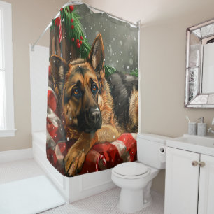 Rideaux De Douche Fête de Noël du berger allemand Chien