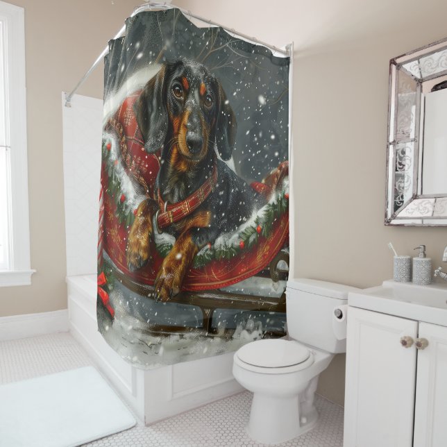 Rideaux De Douche Fête de Noël du chien Dachshund (En situation)