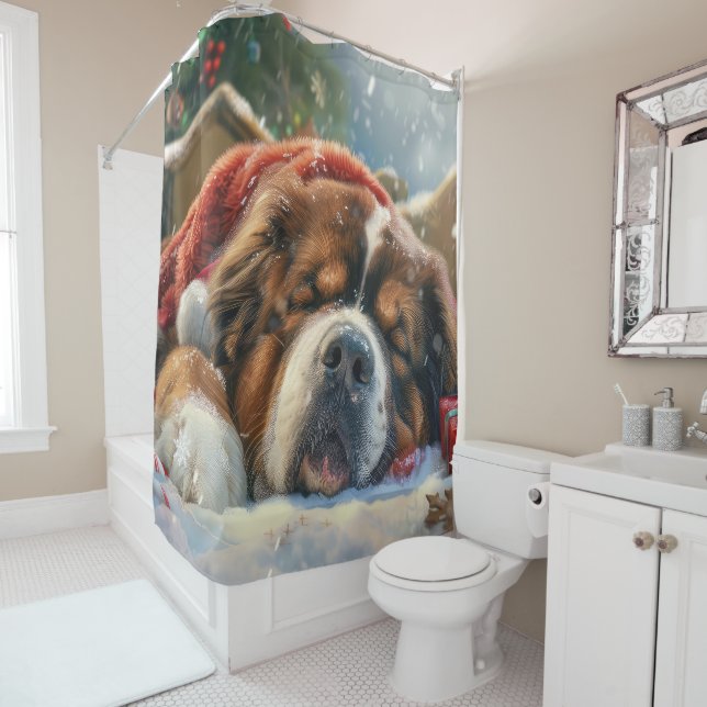 Rideaux De Douche Fête de Noël du chien Mastiff Tibétain (En situation)