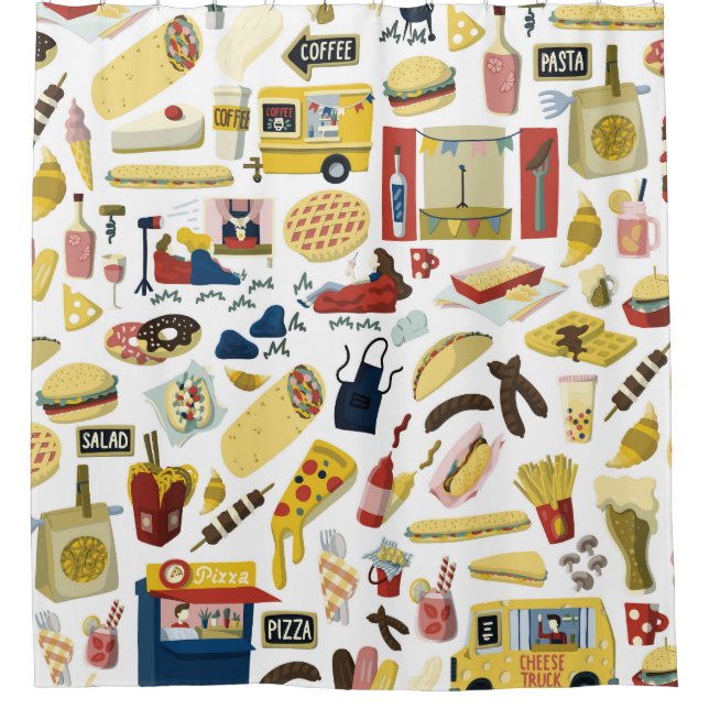 Rideaux De Douche Fête du Camion alimentaire : Motif de dessin (Devant)