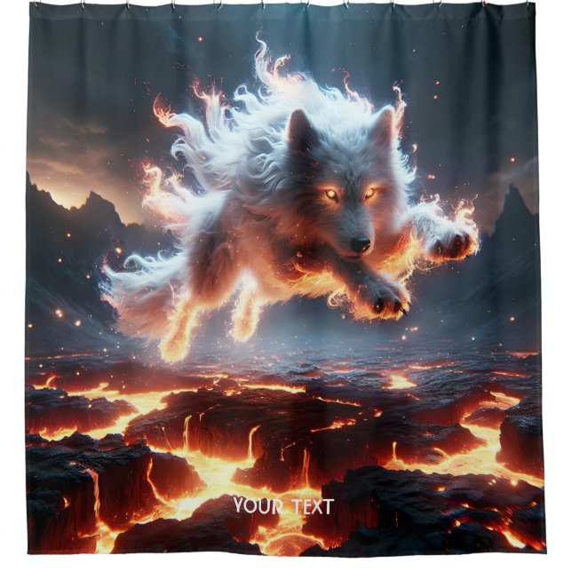 Rideaux De Douche Feu de lave de loup d'Imaginaire mignon (Devant)