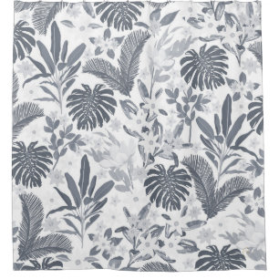 Rideaux De Douche Feuillage gris tropical Motif blanc floral